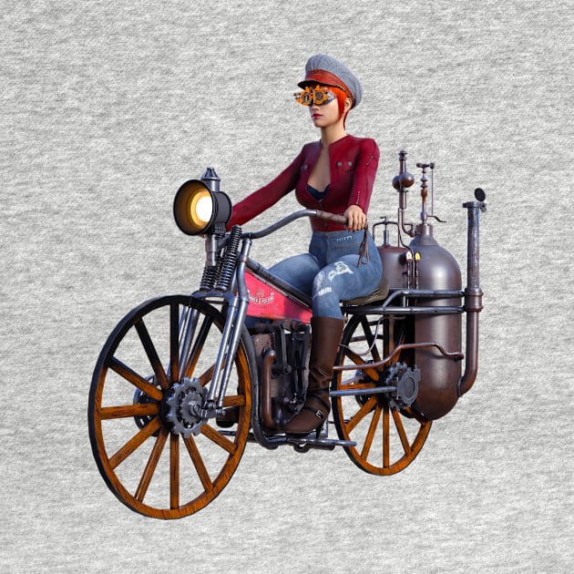 Steampunk woman on steam motorcycle by Carlosr1946